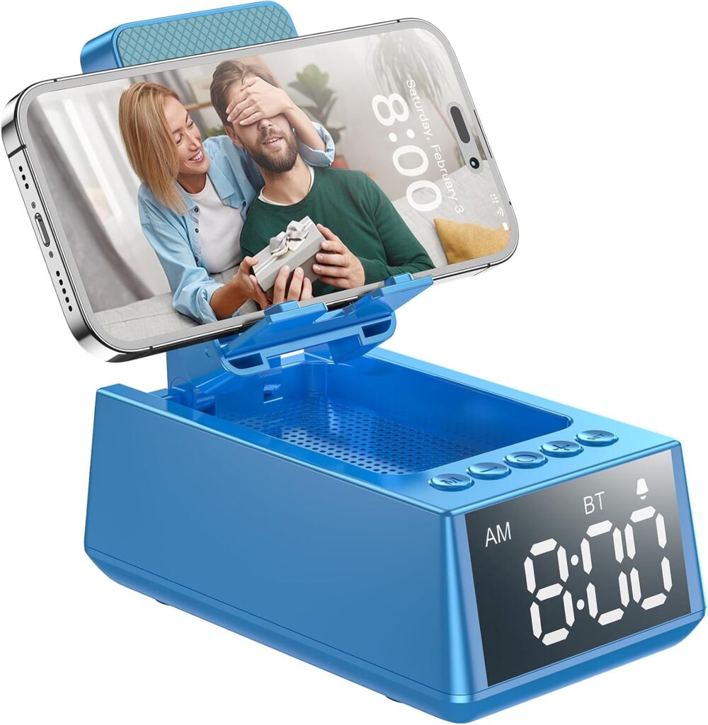 Blue Cell Phone Stand with Bluetooth Speaker
