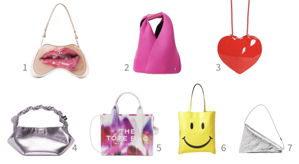 colorful bags of brands GANNI, Maison Margiela, Diesel, Moschino, Marc Jacobs and Alaïa 