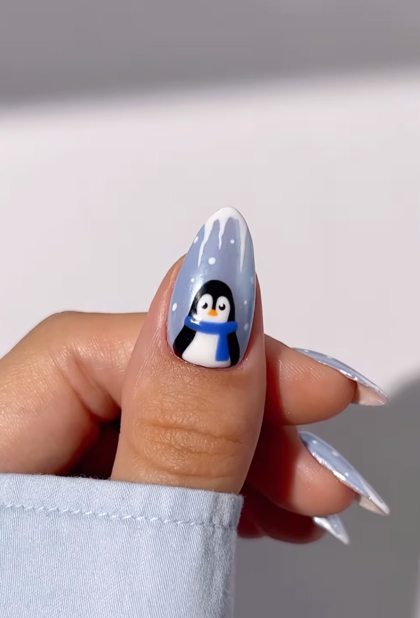 Penguin nail art for Christmas