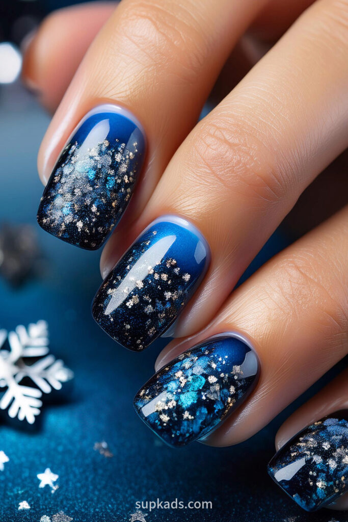 glitter nails with winter concept